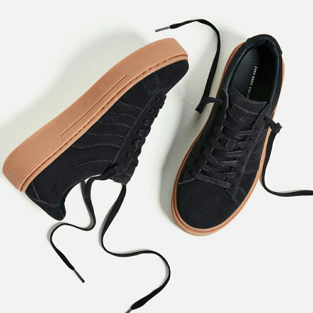 ZARA 100%  LEATHER  BUBBLE GUM SOLE SNEAKER NWT